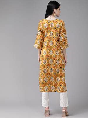 Aarika womens yellow colour cotton blend printed kurti 4