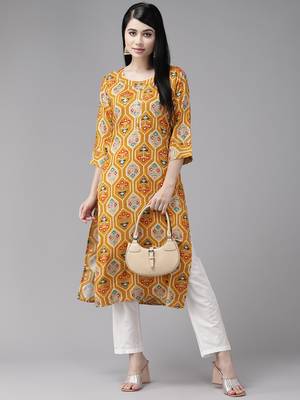 Aarika womens yellow colour cotton blend printed kurti 5