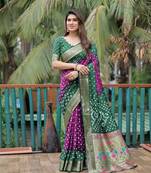 Green Purple Woven Design Bandhej silk blend Saree With Blouse