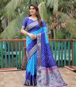 Blue Sky Woven Design Bandhej silk blend Saree With Blouse