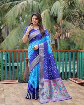 Blue Sky Woven Design Bandhej silk blend Saree With Blouse 3