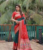 Red Green Woven Design Bandhej silk blend Saree With Blouse