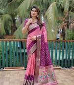 Wine Peach Woven Design Bandhej silk blend Saree With Blouse