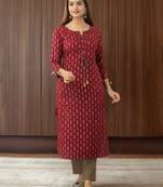 Women Ethnic Motifs Straight Kurti in Maroon