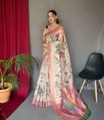 CREAM PEACH GORGEOUS CHANDERI SILK SAREE