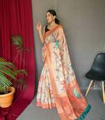ORANGE PEACH GORGEOUS CHANDERI SILK SAREE