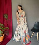 CREAM SILVER GORGEOUS CHANDERI SILK SAREE