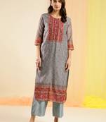 Grey  Chinon Digital Printed With Hand Work Kurta