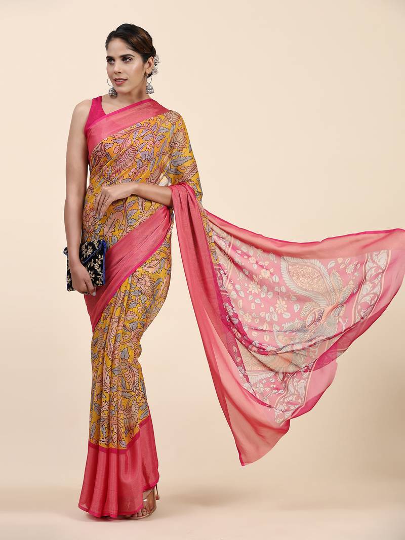 Morni Gold Wovan I Chiffon Art Sik Saree