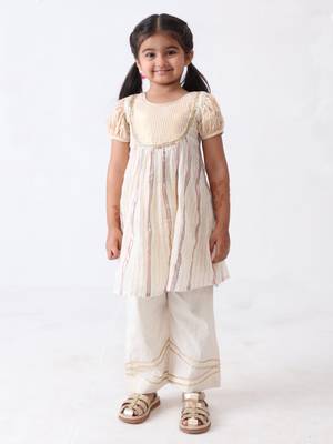 multicolored lurex kurta with cotton lace stitched palazzo (set of 2) 1