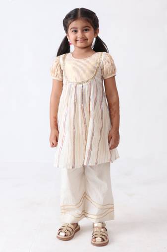 Jilmil multicolored lurex kurta with cotton lace stitched palazzo (set of 2)