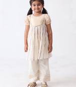 multicolored lurex kurta with cotton lace stitched palazzo (set of 2)