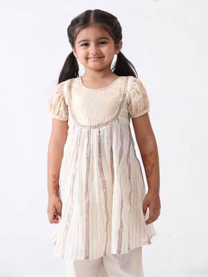 multicolored lurex kurta with cotton lace stitched palazzo (set of 2) 2