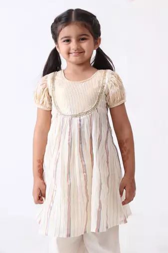 multicolored lurex kurta with cotton lace stitched palazzo (set of 2)