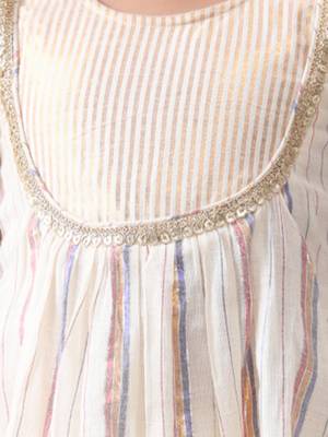 multicolored lurex kurta with cotton lace stitched palazzo (set of 2) 3