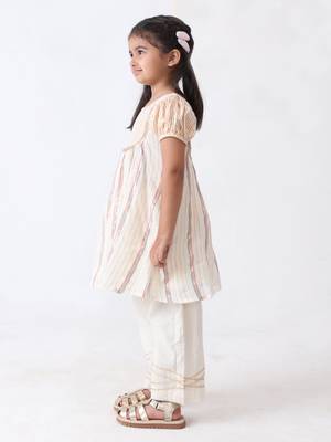 multicolored lurex kurta with cotton lace stitched palazzo (set of 2) 4