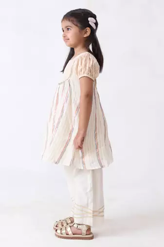 multicolored lurex kurta with cotton lace stitched palazzo (set of 2)