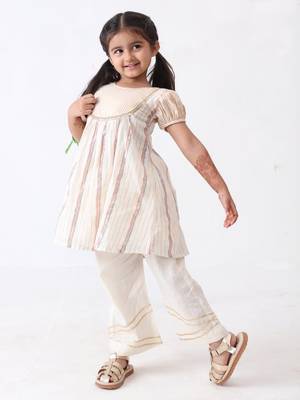 multicolored lurex kurta with cotton lace stitched palazzo (set of 2) 5