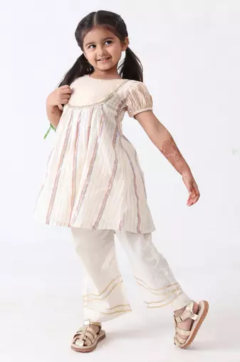 multicolored lurex kurta with cotton lace stitched palazzo (set of 2)