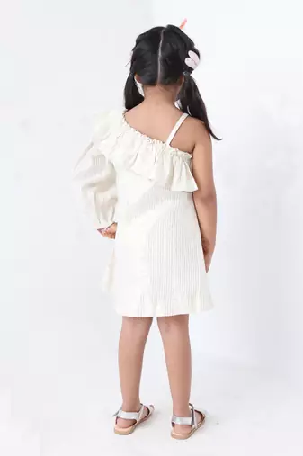 white silver lurex cotton stripe dress
