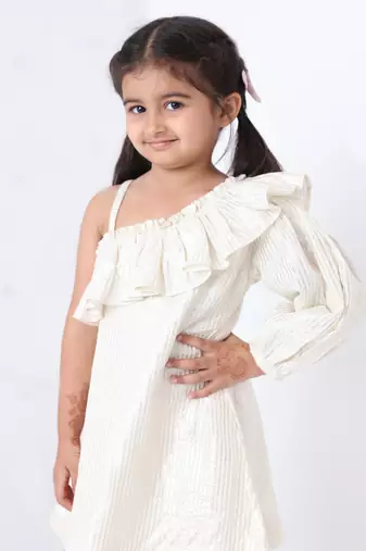 white silver lurex cotton stripe dress