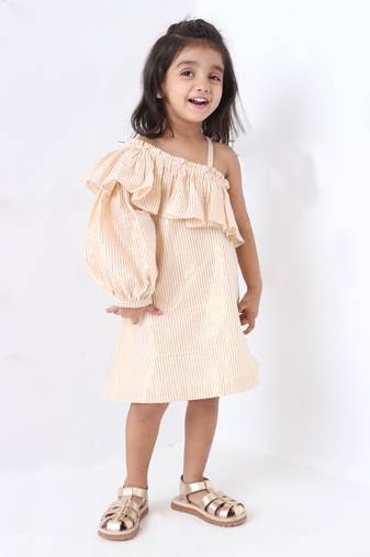 Jilmil white golden lurex cotton stripe dress