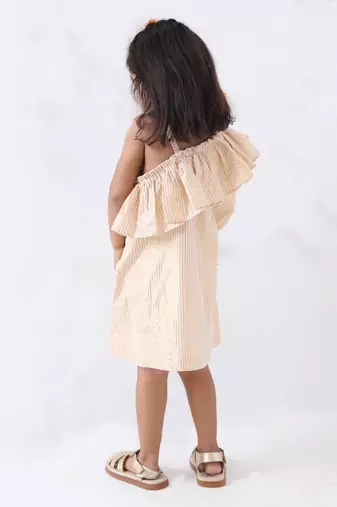 white golden lurex cotton stripe dress