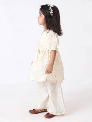 silver cotton-lurex overcoat with lurex stripe top & palazzo (set of 3) 3