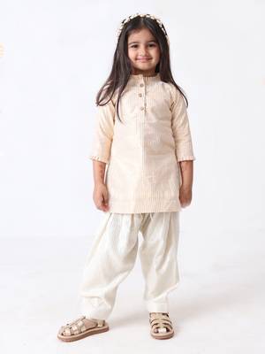 golden stripe lurex cotton kurti with silver stripe patiyala (set of 2) 1