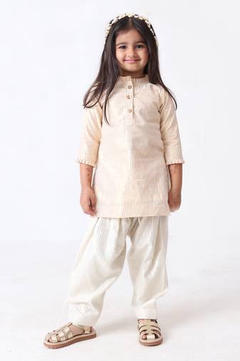 golden stripe lurex cotton kurti with silver stripe patiyala (set of 2)