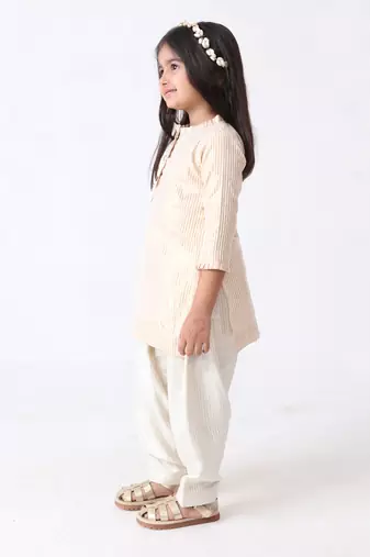 golden stripe lurex cotton kurti with silver stripe patiyala (set of 2)