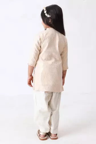 golden stripe lurex cotton kurti with silver stripe patiyala (set of 2)