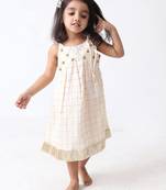 off white-golden checks hand embroidered dress