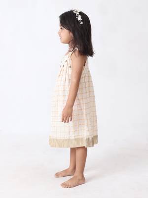 off white-golden checks hand embroidered dress 2
