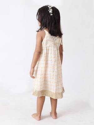 off white-golden checks hand embroidered dress 3