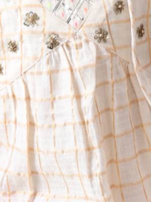 off white-golden checks hand embroidered dress 5