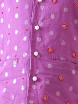 boy's cotton lurex purple bead work nehru jacket with yellow kurta and silver striped pant. 4