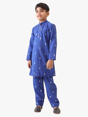 boy's blue cotton lurex kurta with pant 1