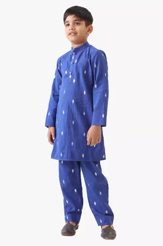 Jilmil boy's blue cotton lurex kurta with pant