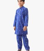 boy's blue cotton lurex kurta with pant