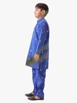 boy's blue cotton lurex kurta with pant 3