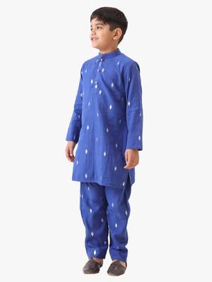 boy's blue cotton lurex kurta with pant 4