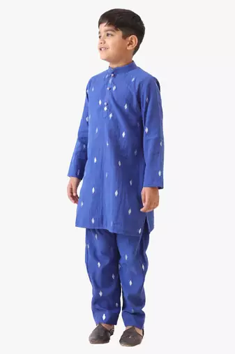boy's blue cotton lurex kurta with pant