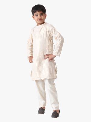 boy's cotton lurex kediya styled kurta with silver striped pant 1