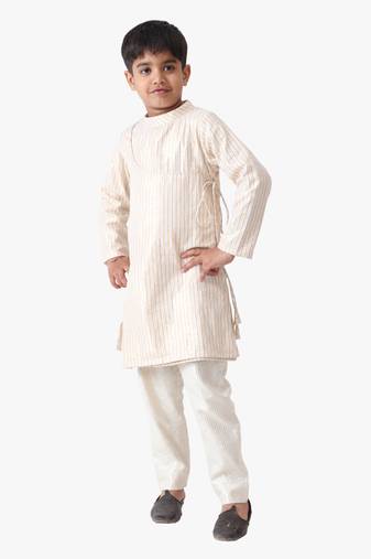 Jilmil boy's cotton lurex kediya styled kurta with silver striped pant