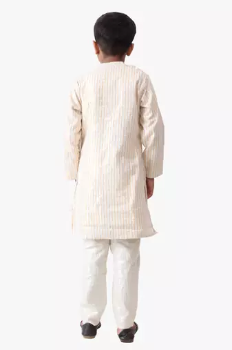 boy's cotton lurex kediya styled kurta with silver striped pant