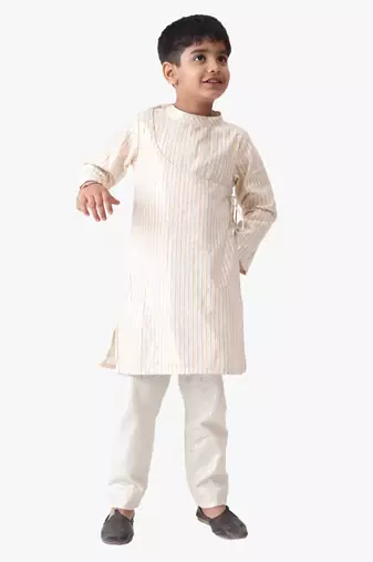boy's cotton lurex kediya styled kurta with silver striped pant