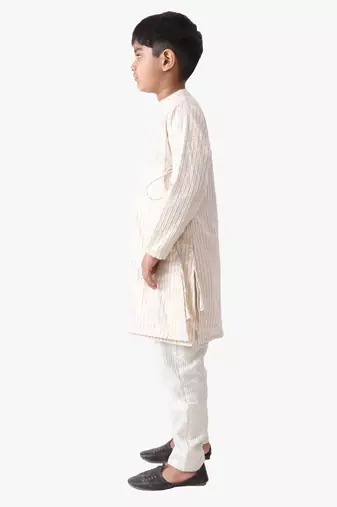 boy's cotton lurex kediya styled kurta with silver striped pant