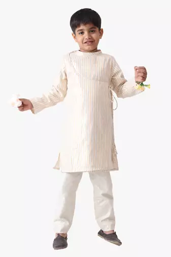 boy's cotton lurex kediya styled kurta with silver striped pant