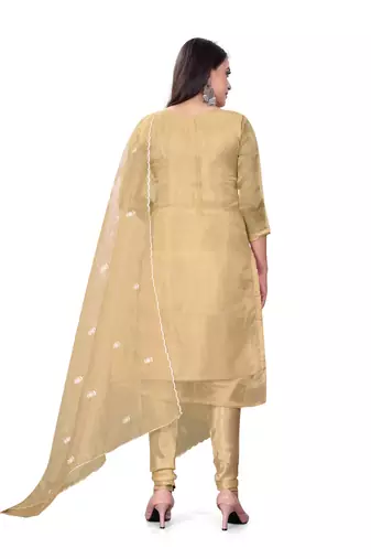 Women's beige heavy thread embrodiery with embroidered dupatta organja dress material